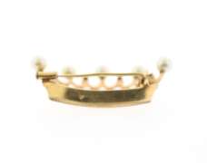 1920's Spinel and Pearl Crown Brooch in 18KT Yellow Gold