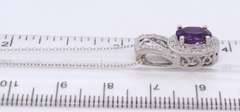 Handsome White Gold Amethyst and Diamond Filagree Pendant on Chain