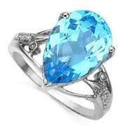 CHARMING 6.82 CARAT TW (9 PCS) BLUE TOPAZ & GENUINE DIAMOND 14K SOLID WHITE GOLD