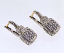 18KT White Gold  And Sterling Silver White Topaz Pave Dangle Earrings
