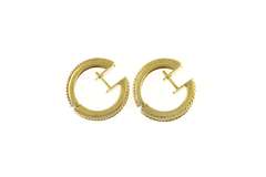 14K Yellow Gold Classic Diamond Squared Huggies Hoop Earrings