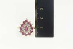 14K Yellow Gold Pear Natural Ruby Diamond Halo Cocktail Ring