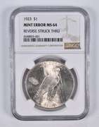 Mint Error MS64 1923 Peace Silver Dollar REV Struck Thru NGC