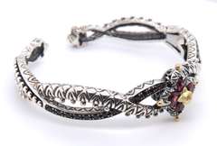 Barbara Bixby Pink Tourmaline Flower Diamond Carved Bangle Bracelet