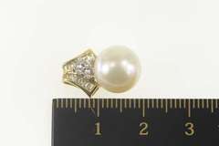 10K Yellow Gold Classic Pearl Cubic Zirconia Cluster Statement Pendant