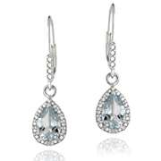 Sterling Silver 3ct Blue Topaz & Diamond Accent Teardrop Leverback Earrings