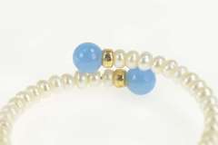 14K Yellow Gold Blue Chalcedony Pearl Bypass Statement Bracelet