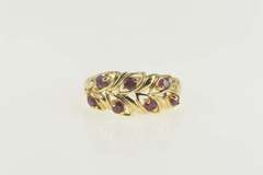 10K Yellow Gold Ruby Inset Leaf Vine Statement Band Ring