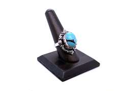 Oval Tibetan Turquoise in Ornate Silver Energy Ring
