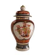 Japan Lidded Ginger Spice Jar Vase With a Crackle Finish and Sailing Vessels Pattern