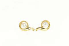 18K Yellow Gold Pearl Classic Swirl Design Statement Stud Earrings
