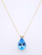 Gorgeous Yellow Gold Pear Shaped Blue Topaz Pendant on Chain