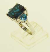 Sterling Silver Emerald Cut Blue Spinel Ring With blue Topaz