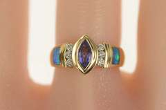 14K Yellow Gold Tanzanite Diamond Black Opal Statement Ring