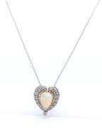 Gorgeous White Gold Pear Shaped Opal and Diamond Pendant on Chain