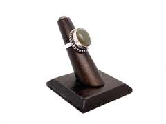 Oval Opalesque Gray Stone In Ornate Tibetan Silver Beaded Ring