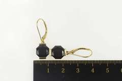 14K Yellow Gold Black Onyx Dangle Octagonal Dangle Lever Earrings