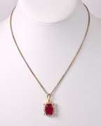 Radiant 10.63CTS Ruby and 0.19CTW Diamond Pendant Necklace in Gold Plated Sterling Silver