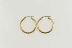 10K Yellow Gold Diamond Cut Grooved Classic Statement Hoop Earrings