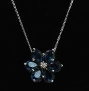 Sterling Silver Necklace And Earrings Set W/ Manmade Blue Stones
