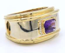 Eyecatching 18kt Emerald Cut Amethyst and Diamond Bangle Bracelet