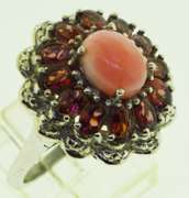 Steeling Silver Opal And Garnet Floral Ring