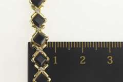 10K Yellow Gold Black Onyx Diamond Accent X Link Tennis Bracelet