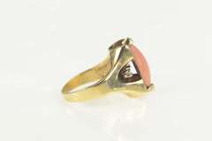 14K Yellow Gold 1960's Marquise Pink Coral Diamond Accent Ring