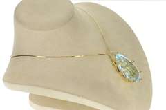 14K Yellow Gold 76.00 Ctw Pear Blue Topaz Diamond Pendant