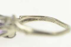 10K White Gold Retro Heart Amethyst CZ Accent Bypass Ring