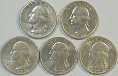 3 1932-P, 1934-P, & 1939-P Washington Quarters in AU