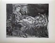 PABLO PICASSO, BOY WATCHING OVER SLEEPING WOMAN