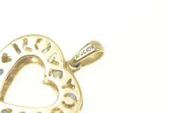 10K Yellow Gold Sapphire Diamond Heart I Love You Message Pendant
