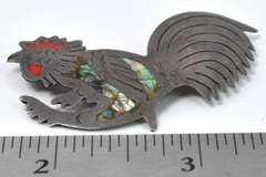 Vintage Rooster Pin With Abalone