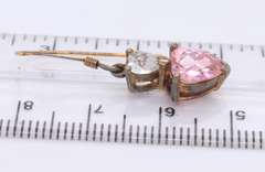 Vintage Sterling Silver Clear and Pink Cubic Zirconia Heart Shaped Dangle Earrings