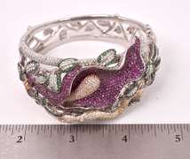 Mesmerizing 7.00CTW Diamond & 2.00CTW Tourmaline Hinged Bracelet in Sterling Silver
