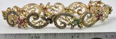 Ornate Vermeil Bracelet With Sapphire Ruby and Emerald Flowers