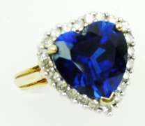 Stellar 8.5 Carat Sapphire Heart & Diamonds 10K Ring, 6.75