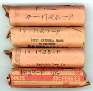 4 Different Rolls of Lincoln Cents from 1920s