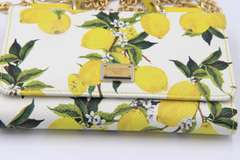 Dolce & Gabbana White and Yellow Lemon Print Dauphine Mini Siily Chain Wallet
