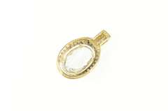 14K Yellow Gold Oval Blue Topaz Diamond Halo Statement Pendant
