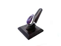Large Tear-Drop Amethyst Stone in Tibetan Silver Ring