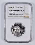 PF70 UCAM 2000-W $50 American 1/2 Oz. .999 Fine Platinum Eagle NGC