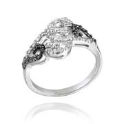 Sterling Silver Black Diamond Accent Swirl Design Ring