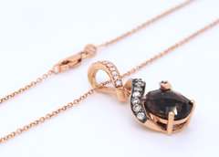 Optimal LeVian Yellow Gold Smokey Quartz adn Diamond Pendant on Chain