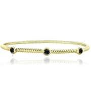 Gold Tone Onyx Round Corrugated Bangle