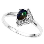 1/4 CARAT CREATED BLACK OPAL & DIAMOND 925 STERLING SILVER RING