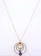 Charming Yellow Gold Multi Stone Double Circle Pendant on Chain