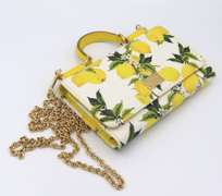 Dolce & Gabbana White and Yellow Lemon Print Dauphine Mini Siily Chain Wallet