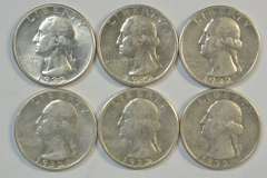 Six (6) 1932-P Washington Quarters XF to  BU